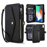 For iPhone XS Max Multifunctional Wallet Detachable Leather Phone Case with Lanyard(Black)