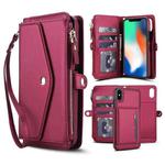 For iPhone XS Max Multifunctional Wallet Detachable Leather Phone Case with Lanyard(Red)