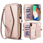 For iPhone XS Max Multifunctional Wallet Detachable Leather Phone Case with Lanyard(Rose Gold)