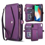 For iPhone XS Max Multifunctional Wallet Detachable Leather Phone Case with Lanyard(Dark Purple)