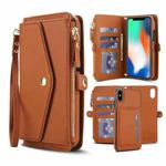 For iPhone XS Max Multifunctional Wallet Detachable Leather Phone Case with Lanyard(Brown)