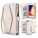 For iPhone 8 Plus Multifunctional Wallet Detachable Leather Phone Case with Lanyard(White)
