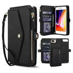 For iPhone 8 Plus Multifunctional Wallet Detachable Leather Phone Case with Lanyard(Black)