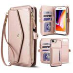 For iPhone 8 Plus Multifunctional Wallet Detachable Leather Phone Case with Lanyard(Rose Gold)