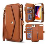 For iPhone 8 Plus Multifunctional Wallet Detachable Leather Phone Case with Lanyard(Brown)