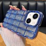 For iPhone 15 Plus Wavy Texture Water Ripples Glitter Paper TPU Phone Case(Blue)