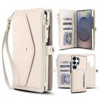 For Samsung Galaxy S25 Ultra 5G Multifunctional Wallet Detachable Leather Phone Case with Lanyard(White)