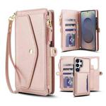 For Samsung Galaxy S25 Ultra 5G Multifunctional Wallet Detachable Leather Phone Case with Lanyard(Rose Gold)