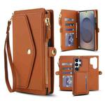 For Samsung Galaxy S25 Ultra 5G Multifunctional Wallet Detachable Leather Phone Case with Lanyard(Brown)