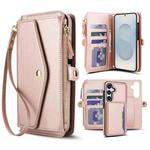 For Samsung Galaxy S25+ 5G Multifunctional Wallet Detachable Leather Phone Case with Lanyard(Rose Gold)