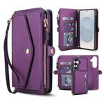 For Samsung Galaxy S25+ 5G Multifunctional Wallet Detachable Leather Phone Case with Lanyard(Dark Purple)