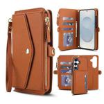 For Samsung Galaxy S25+ 5G Multifunctional Wallet Detachable Leather Phone Case with Lanyard(Brown)