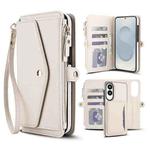 For Samsung Galaxy S25 Edge 5G Multifunctional Wallet Detachable Leather Phone Case with Lanyard(White)