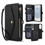 For Samsung Galaxy S25 Edge 5G Multifunctional Wallet Detachable Leather Phone Case with Lanyard(Black)
