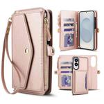 For Samsung Galaxy S25 Edge 5G Multifunctional Wallet Detachable Leather Phone Case with Lanyard(Rose Gold)
