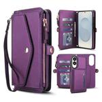 For Samsung Galaxy S25 Edge 5G Multifunctional Wallet Detachable Leather Phone Case with Lanyard(Dark Purple)