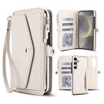 For Samsung Galaxy S24+ 5G Multifunctional Wallet Detachable Leather Phone Case with Lanyard(White)