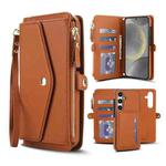 For Samsung Galaxy S24 FE 5G Multifunctional Wallet Detachable Leather Phone Case with Lanyard(Brown)