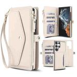 For Samsung Galaxy S23 Ultra 5G Multifunctional Wallet Detachable Leather Phone Case with Lanyard(White)