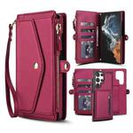 For Samsung Galaxy S23 Ultra 5G Multifunctional Wallet Detachable Leather Phone Case with Lanyard(Red)