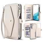 For Samsung Galaxy S22 5G Multifunctional Wallet Detachable Leather Phone Case with Lanyard(White)
