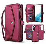 For Samsung Galaxy S22 5G Multifunctional Wallet Detachable Leather Phone Case with Lanyard(Red)
