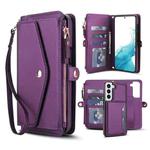 For Samsung Galaxy S22 5G Multifunctional Wallet Detachable Leather Phone Case with Lanyard(Dark Purple)