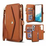 For Samsung Galaxy S22 5G Multifunctional Wallet Detachable Leather Phone Case with Lanyard(Brown)