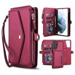For Samsung Galaxy S21+ 5G Multifunctional Wallet Detachable Leather Phone Case with Lanyard(Red)