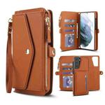 For Samsung Galaxy S21+ 5G Multifunctional Wallet Detachable Leather Phone Case with Lanyard(Brown)