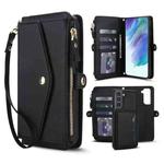 For Samsung Galaxy S21 FE 5G Multifunctional Wallet Detachable Leather Phone Case with Lanyard(Black)
