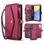For Samsung Galaxy A15 4G / 5G Multifunctional Wallet Detachable Leather Phone Case with Lanyard(Red)
