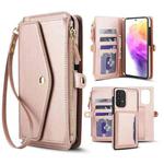 For Samsung Galaxy A52 5G Multifunctional Wallet Detachable Leather Phone Case with Lanyard(Rose Gold)