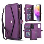 For Samsung Galaxy A52 5G Multifunctional Wallet Detachable Leather Phone Case with Lanyard(Dark Purple)