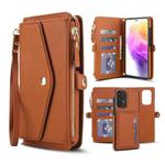 For Samsung Galaxy A52 5G Multifunctional Wallet Detachable Leather Phone Case with Lanyard(Brown)