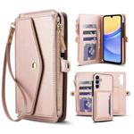 For Samsung Galaxy A55 5G Multifunctional Wallet Detachable Leather Phone Case with Lanyard(Rose Gold)