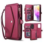 For Samsung Galaxy A72 5G Multifunctional Wallet Detachable Leather Phone Case with Lanyard(Red)