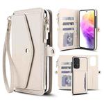 For Samsung Galaxy A73 5G Multifunctional Wallet Detachable Leather Phone Case with Lanyard(White)
