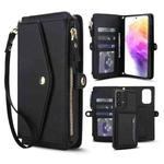 For Samsung Galaxy A73 5G Multifunctional Wallet Detachable Leather Phone Case with Lanyard(Black)