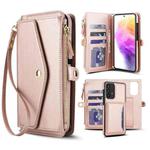 For Samsung Galaxy A73 5G Multifunctional Wallet Detachable Leather Phone Case with Lanyard(Rose Gold)