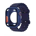 For Apple Watch Series 10 46mm Butterfly Buckle Ocean Silicone Watch Band with Film Integrated PC Case(Dark Blue)