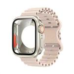 For Apple Watch Series 10 42mm Butterfly Buckle Ocean Silicone Watch Band with Film Integrated PC Case(Starlight)