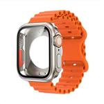 For Apple Watch 44mm / 45mm Butterfly Buckle Ocean Silicone Watch Band with Film Integrated PC Case(Orange)