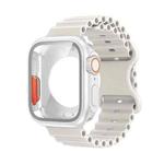 For Apple Watch 44mm / 45mm Butterfly Buckle Ocean Silicone Watch Band with Film Integrated PC Case(White)