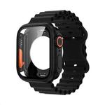 For Apple Watch 44mm / 45mm Butterfly Buckle Ocean Silicone Watch Band with Film Integrated PC Case(Black)