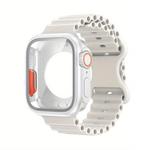 For Apple Watch Series 45mm Butterfly Buckle Ocean Silicone Watch Band with Film Integrated PC Case(White)