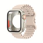 For Apple Watch Series 41mm Butterfly Buckle Ocean Silicone Watch Band with Film Integrated PC Case(Starlight)
