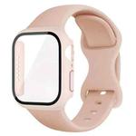 For Apple Watch Series 10 46mm Butterfly Buckle Silicone Watch Band with Film Integrated PC Case(Pink)