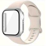 For Apple Watch 44mm / 45mm Butterfly Buckle Silicone Watch Band with Film Integrated PC Case(Starlight)