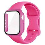 For Apple Watch 44mm / 45mm Butterfly Buckle Silicone Watch Band with Film Integrated PC Case(Rose Red)